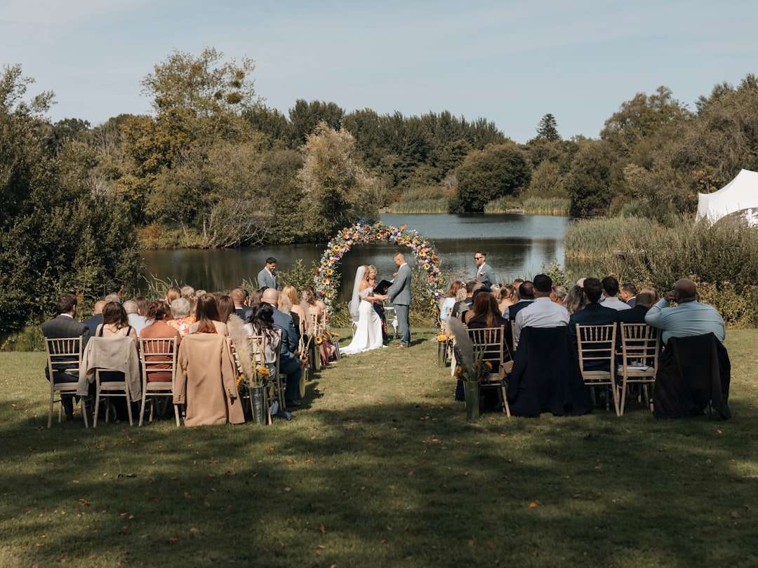 Summer outdoor wedding ceremony with sunny weather